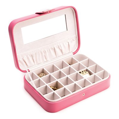 Pink Faux Leather 24-Section Jewelry Case with Mirror – view 2