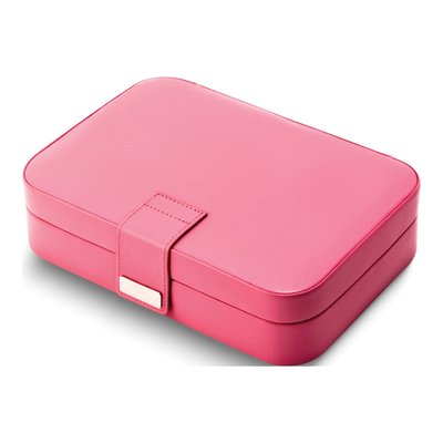 Pink Faux Leather 24-Section Jewelry Case with Mirror