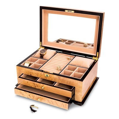 Birdseye Maple Locking Wooden Jewelry Box, 2-Drawer – view 2