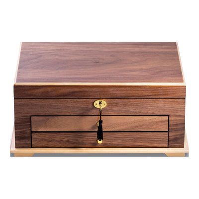 Lacquered Walnut Wood Jewelry Box with Lock & Drawers