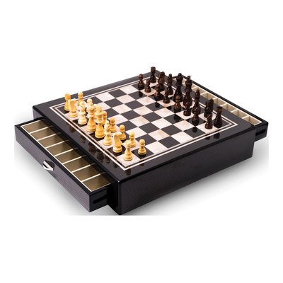 Carbon Fiber & Mother of Pearl Chess Set with Drawers