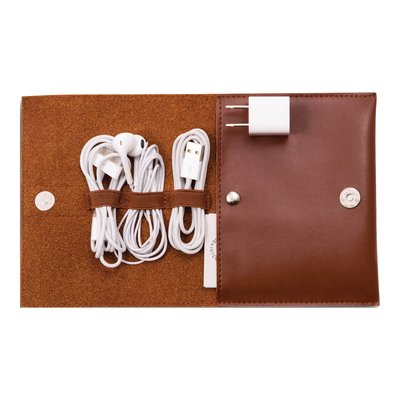 Brown Faux Leather Travel Case for Charger & Cords