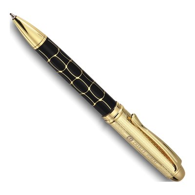 Charles-Hubert Black Croco Ballpoint Pen Gold-tone
