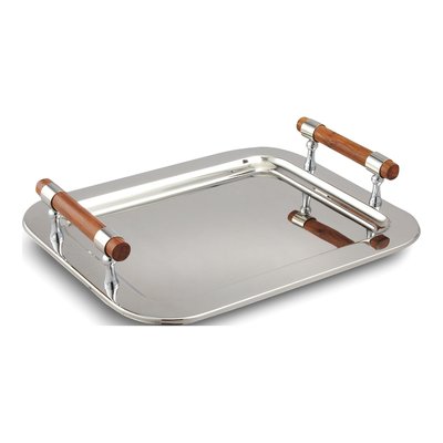 Stainless Steel Rectangular Tray with Wood Handles