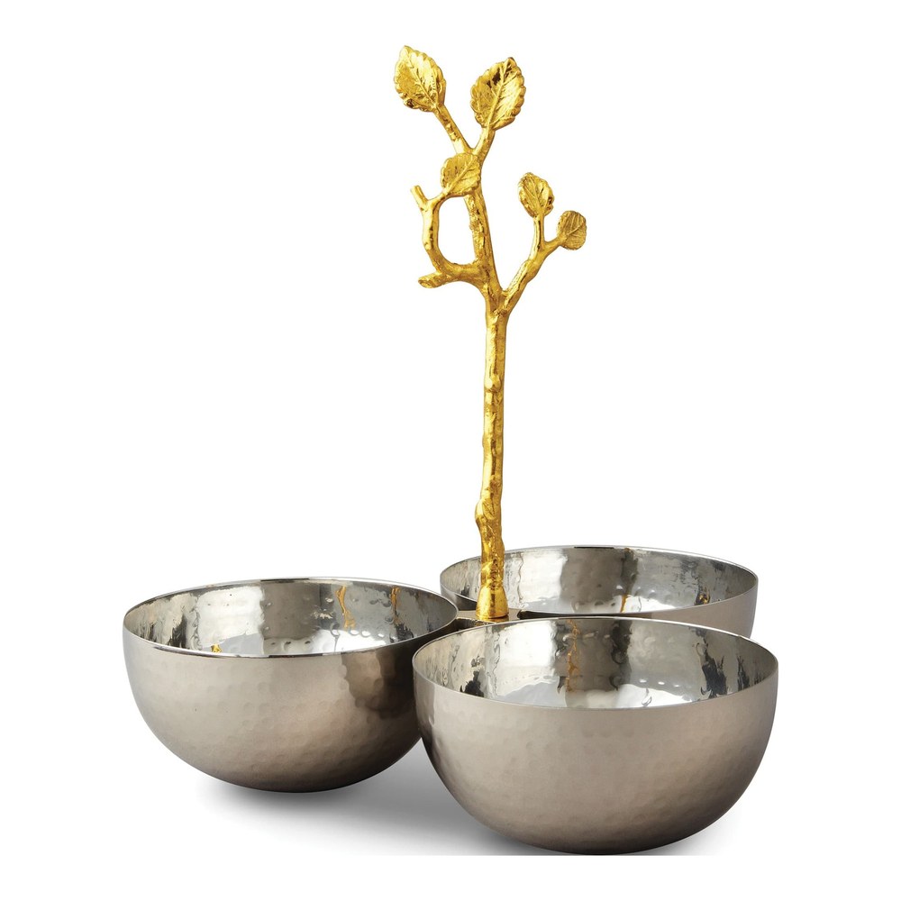 Hammered Stainless Steel Triple Bowl with Gold Vine
