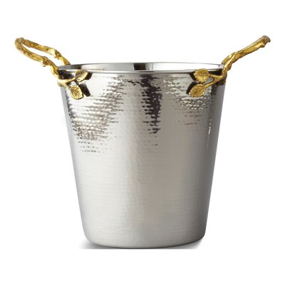 Hammered Stainless Steel Wine Bucket with Gold-Tone Handles