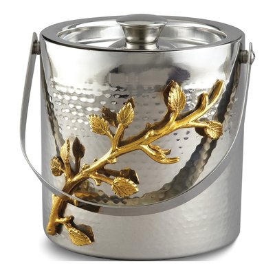 Hammered Stainless Steel Ice Bucket with Gold Trim