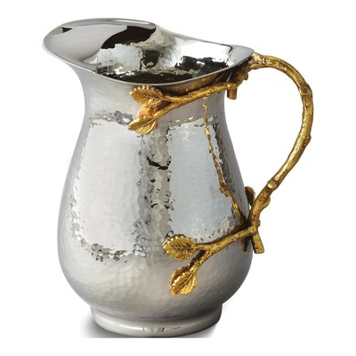 Hammered Stainless Steel Pitcher with Gold Vine Handle