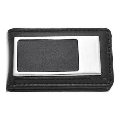 Black Faux Leather Magnetic Nickel-Plated Money Clip
