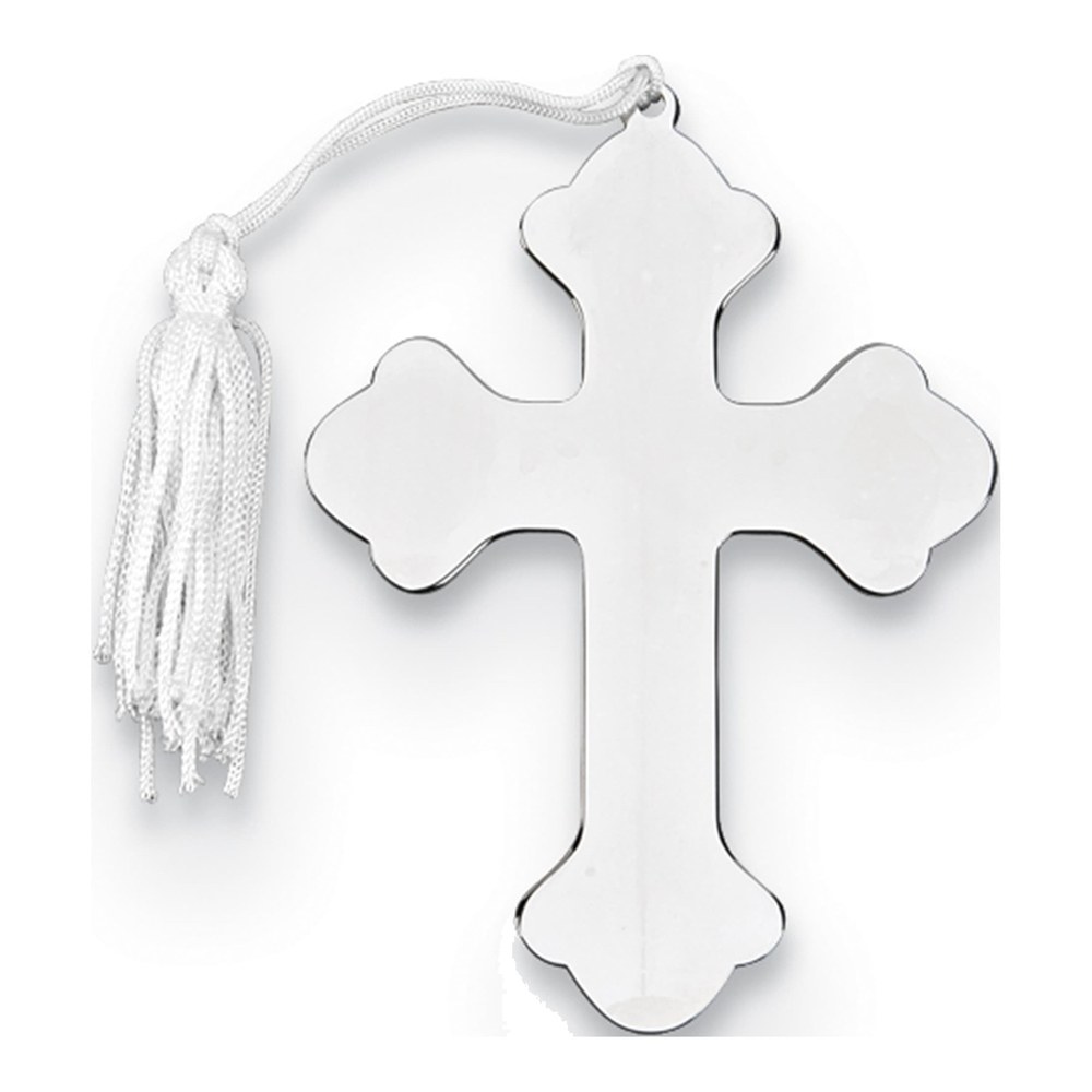 Nickel-Plated White Tassel Engraveable Cross Ornament