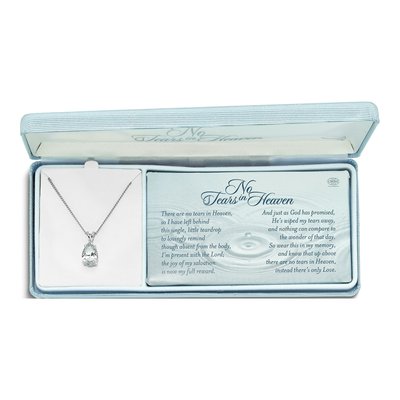 No Tears in Heaven CZ Teardrop Memorial Necklace