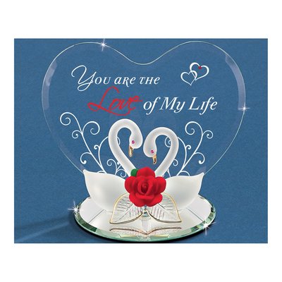 Glass Baron Swan Pair With Red Rose You Are The Love Of My Life Handcrafted Figurine – view 3