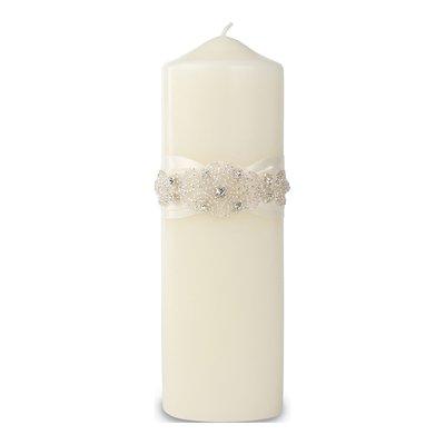 Ivory Adriana Pillar Candle - Beaded Satin Dcor
