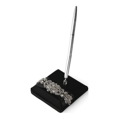 Black Adriana Beaded Pen Holder with Crystal Accents