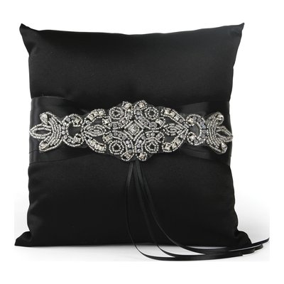 Black Adriana Ring Pillow with Crystal Accents