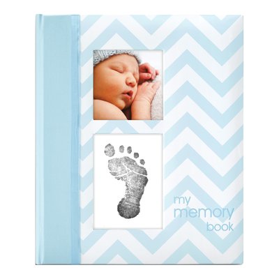 Blue Chevron Baby Memory Book with Ink Pad
