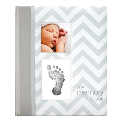 Grey Chevron Baby Memory Book with Ink Pad, 50 Pages