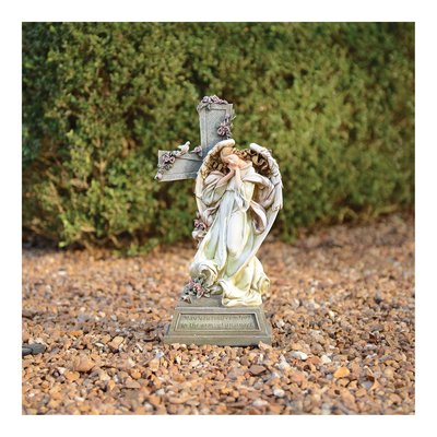 Memorial Angel Cross Stone Resin Statue – view 2