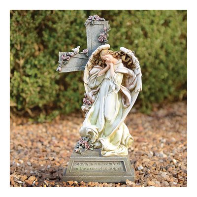 Memorial Angel Cross Stone Resin Statue