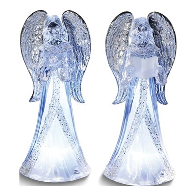 LED Lighted Acrylic Angel Figurine 2-Piece Set
