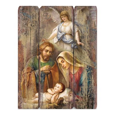 Holy Family with Angel Wooden Wall Plaque