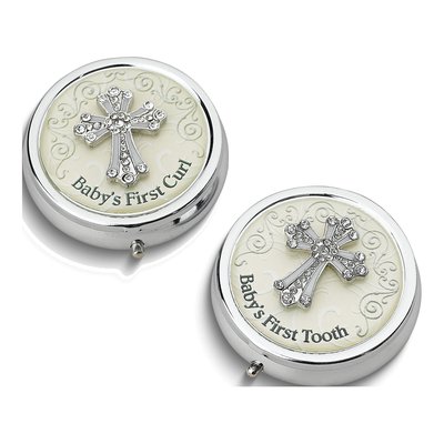 Silver-Tone Cross First Tooth & Curl Keepsake Set