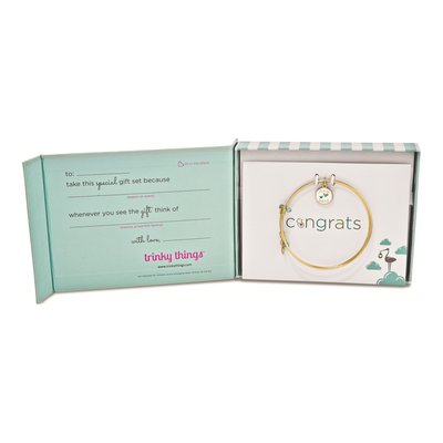 Gold-Tone Stork Congrats Bangle Bracelet & Card – view 3