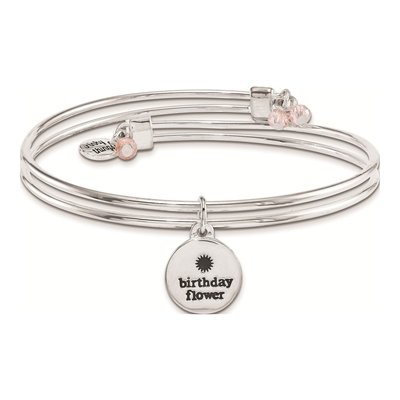 Silver-Tone Birthday Flowers Bangle Bracelet & Card