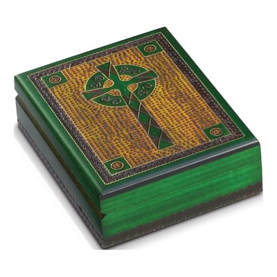 Handcrafted Wood Green Celtic Cross Box
