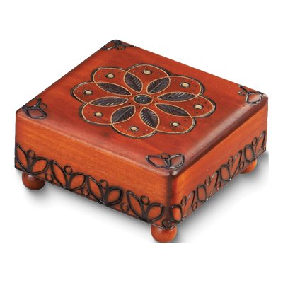 Handcrafted Wood Inlaid Floral Keepsake Box