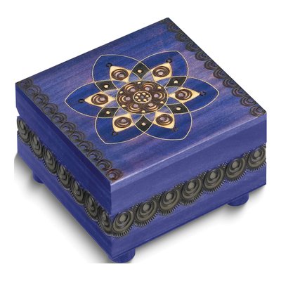 Handcrafted Wood Blue Floral Puzzle Box