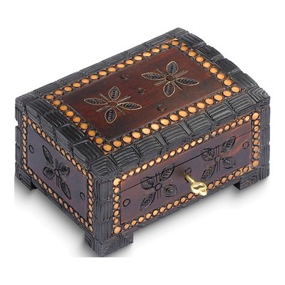 Carved Wood Keepsake Box with Lock & Key