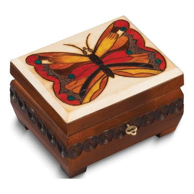 Handcrafted Wood Butterfly Keepsake Box with Lock