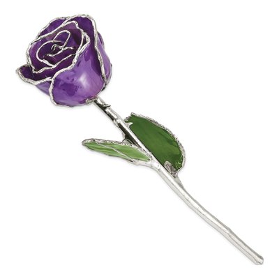 Lilac Lacquer-Dipped Real Rose with Silver Trim – view 2