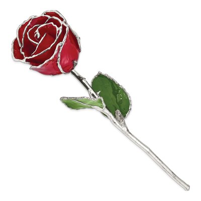 Red Lacquer-Dipped Real Rose w/ Silver Trim – view 2