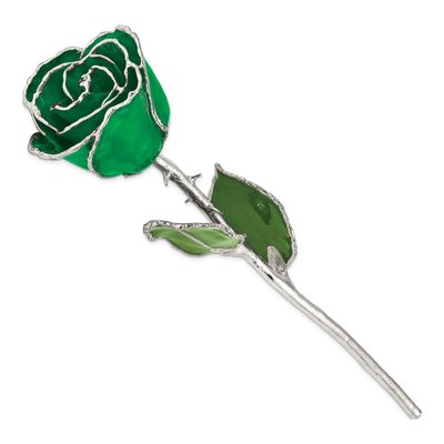 Green Lacquer-Dipped Real Rose with Silver Trim – view 2