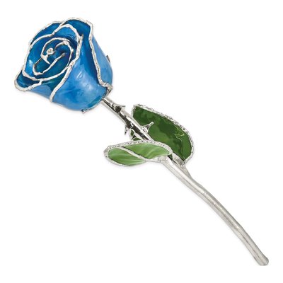 Blue Lacquer Dipped Real Rose with Silver Trim – view 2