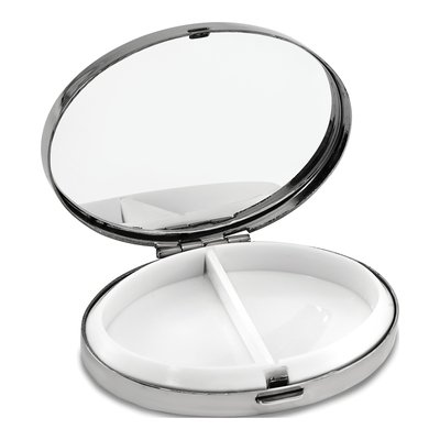 Silver-Tone Oval Pillbox with Mirror & Scroll Edge – view 2