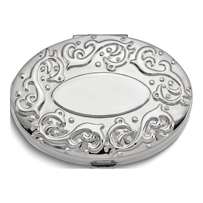 Silver-Tone Oval Pillbox with Mirror & Scroll Edge