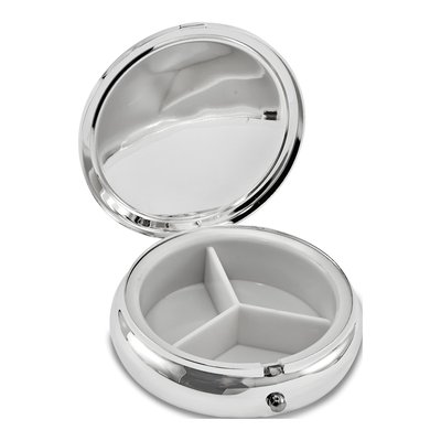 Silver-Tone 3-Section Round Pillbox with Mirror – view 2
