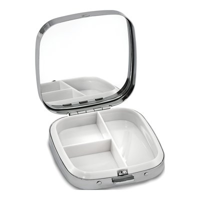 Silver-Tone Scrolled 3-Section Pillbox with Mirror – view 2