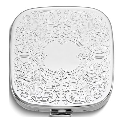 Silver-Tone Scrolled 3-Section Pillbox with Mirror