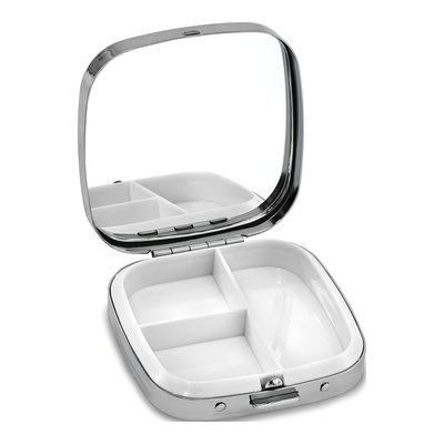 Silver-Tone Engravable 3-Section Pillbox with Mirror – view 2