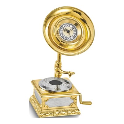 Gold-Tone Mini Gramophone Desk Clock