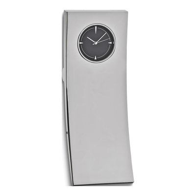 Silver-Tone Curved Rectangle Desk Clock, Engravable – view 3