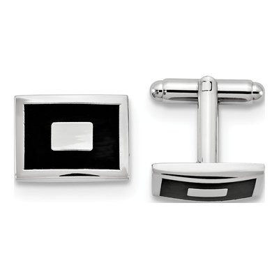 Men's Silver-Tone Black Enamel Rectangular Cuff Links