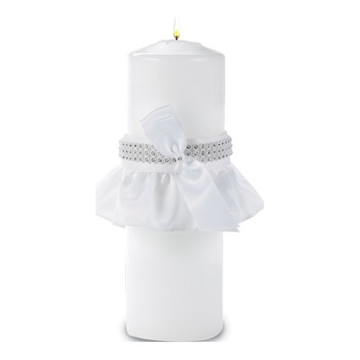 White Satin Rhinestone Wrap Pillar Candle