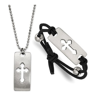 Cross Bracelet & Dog Tag Necklace Gift Set