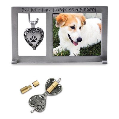 Pet Memorial Pawprint Heart Photo Locket Frame