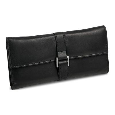Black Leather Snap Buckle Jewelry Travel Wallet